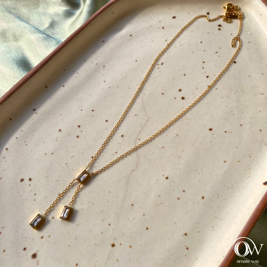 Rectangle Diamonds Pendant With Sleek Golden Chain