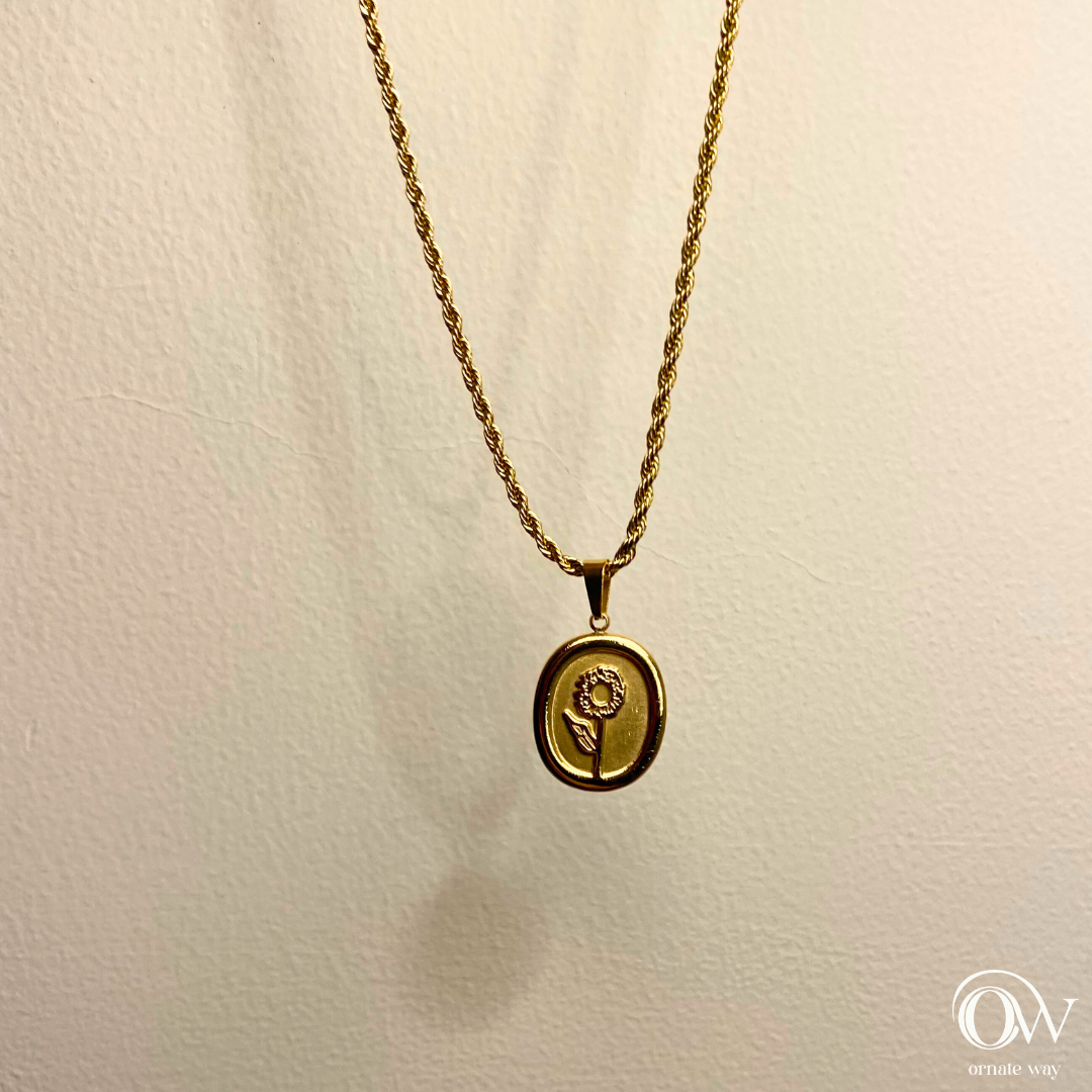 Rope Chain with Golden Oval Pendant