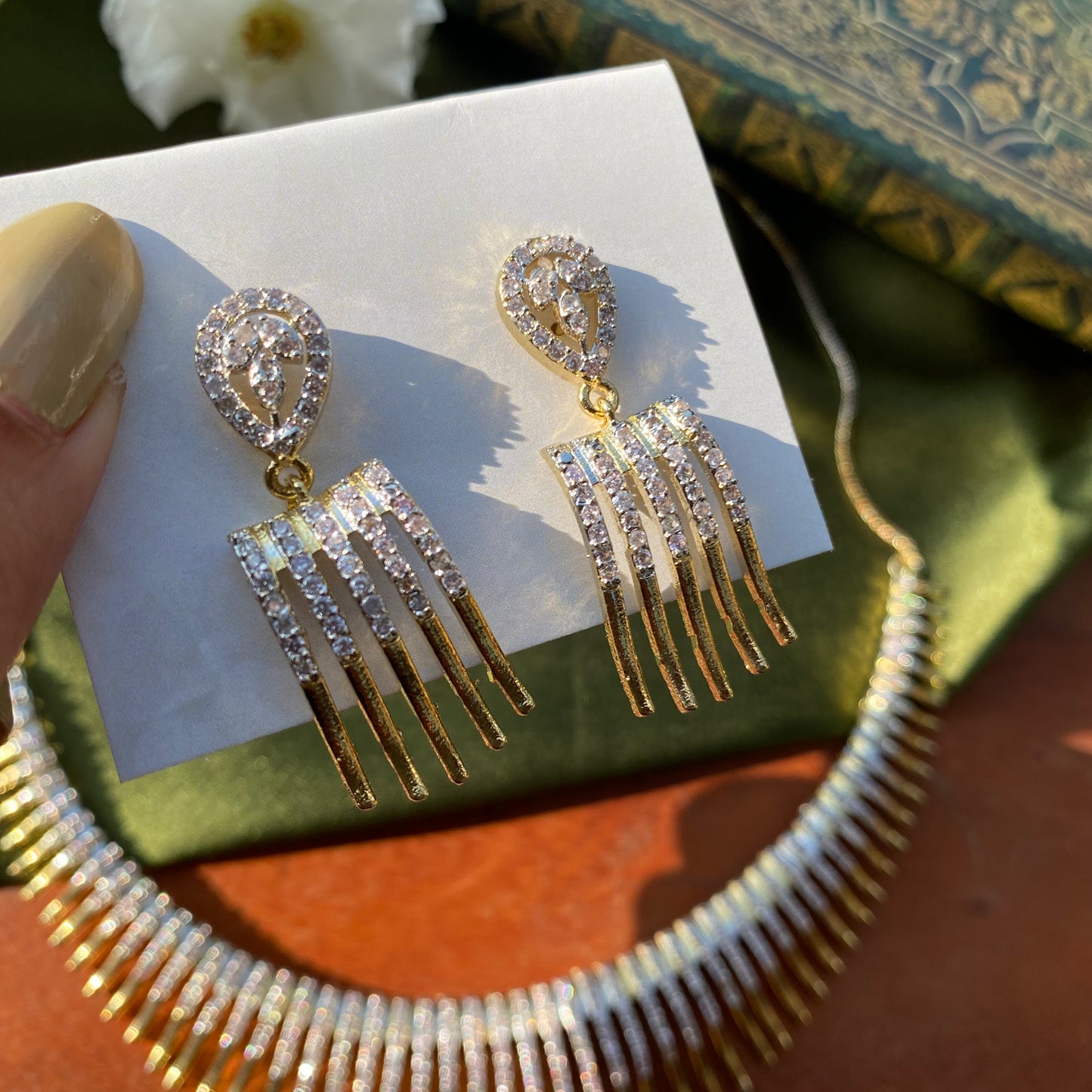 Designer Golden & AD/CZ Elegant Necklace Set