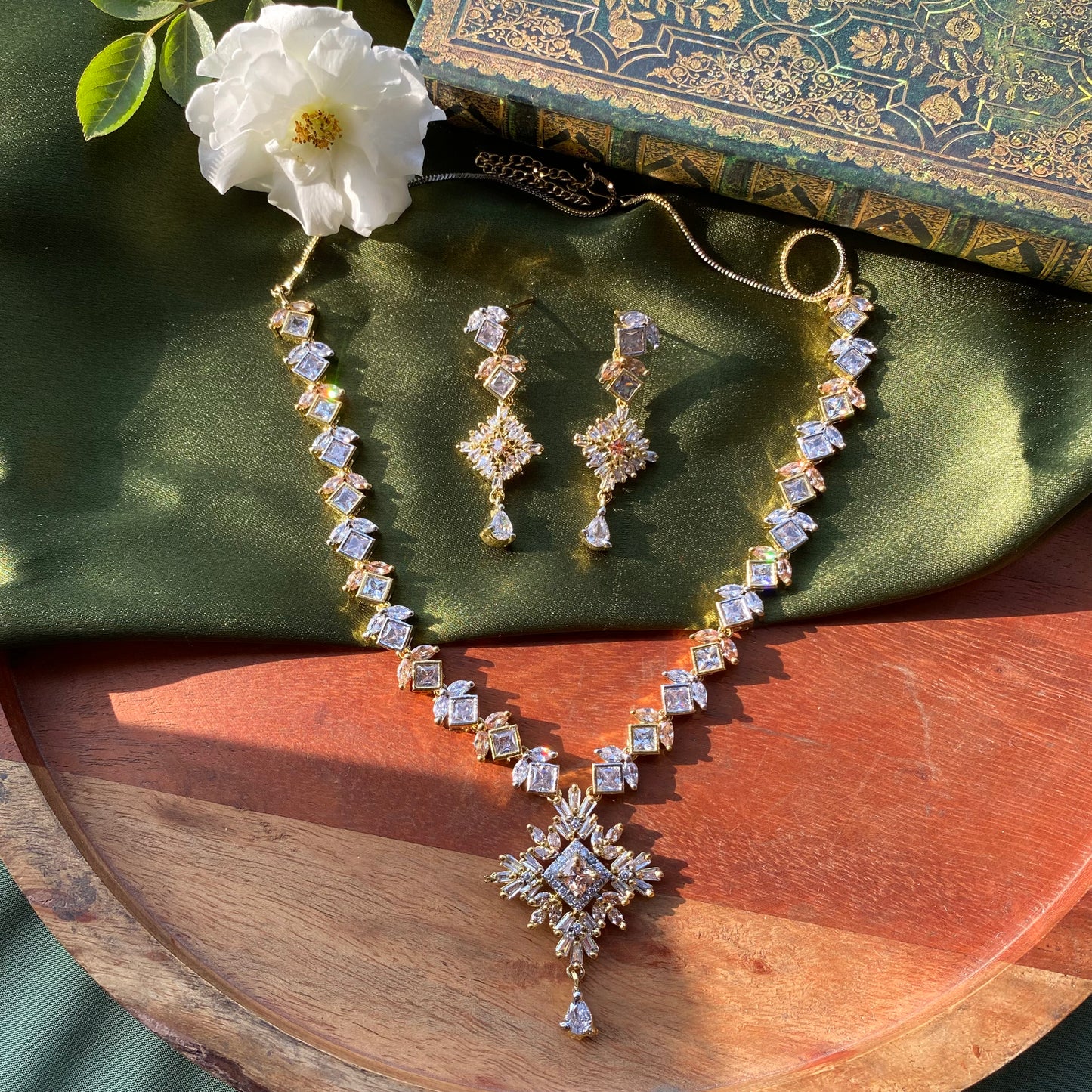 Signity Gold and Silver AD/CZ Designer Necklace Set