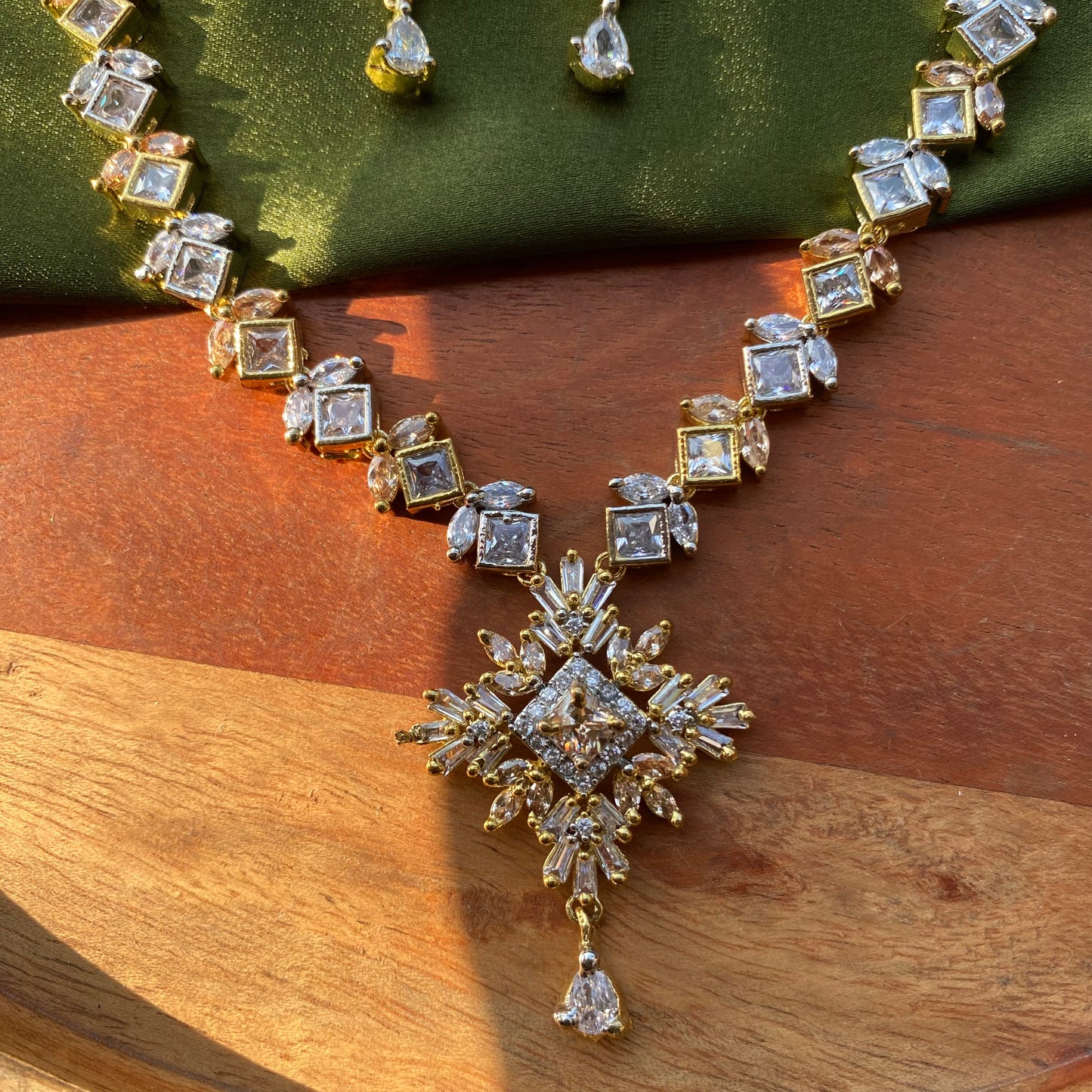 Signity Gold and Silver AD/CZ Designer Necklace Set