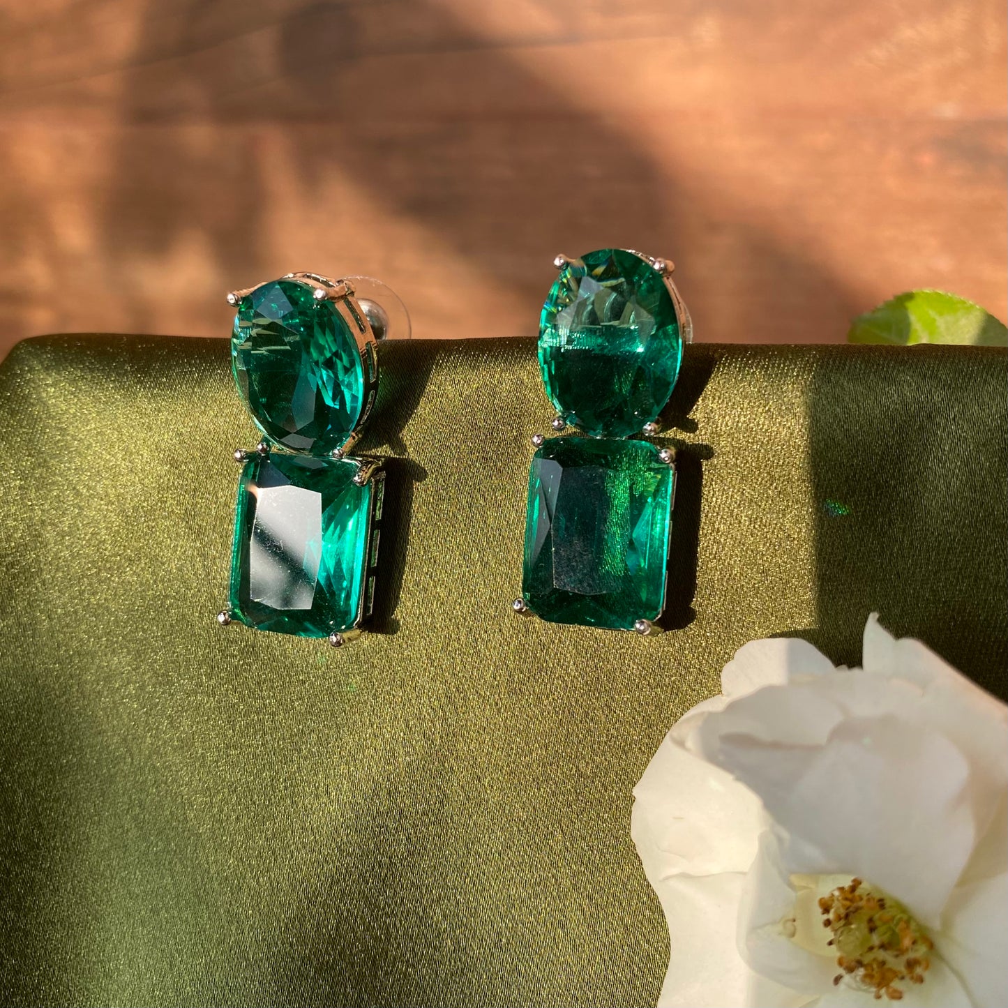 Trendy Statement Stone Earrings in Aqua Green