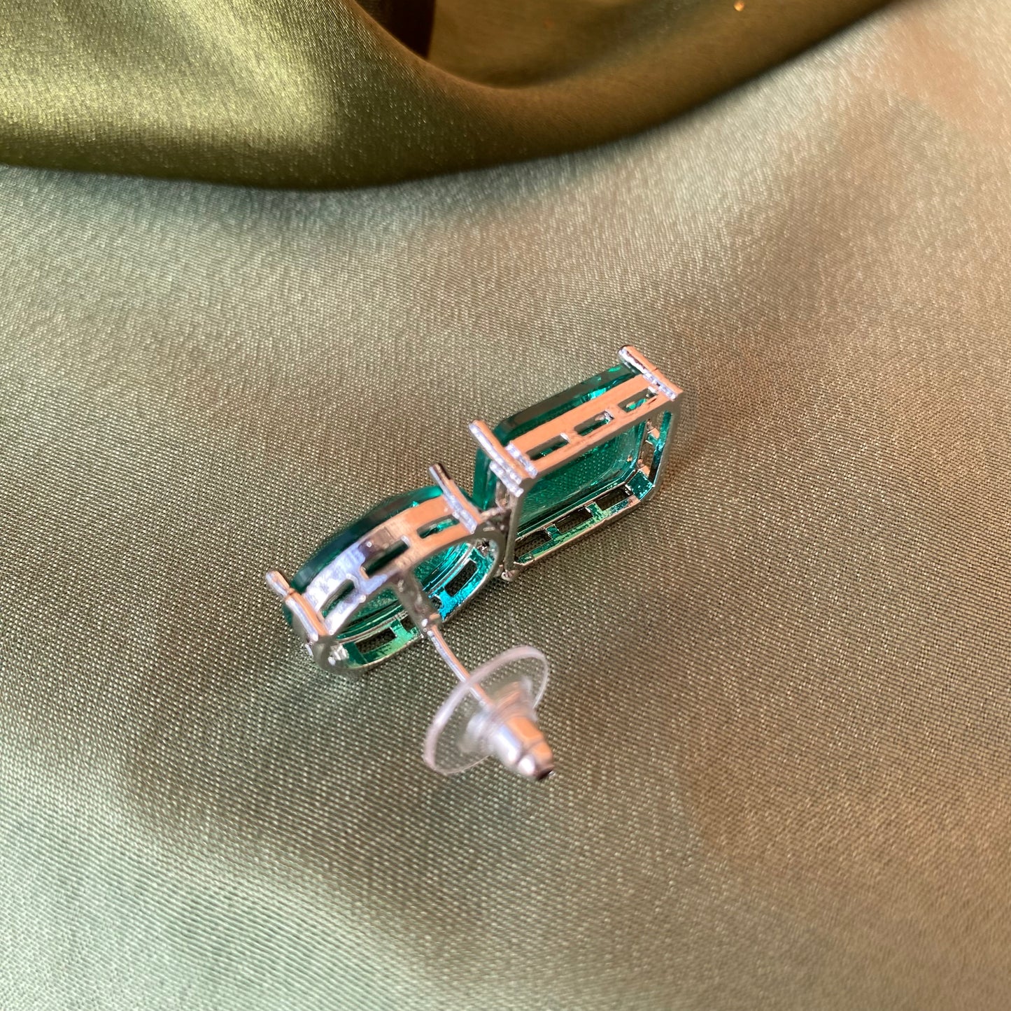 Trendy Statement Stone Earrings in Aqua Green