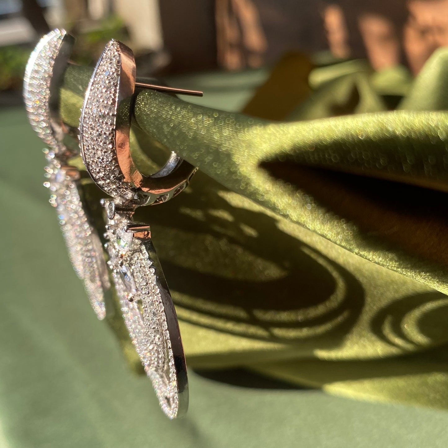Leaf & Round Silver Designer AD/CZ Earrings