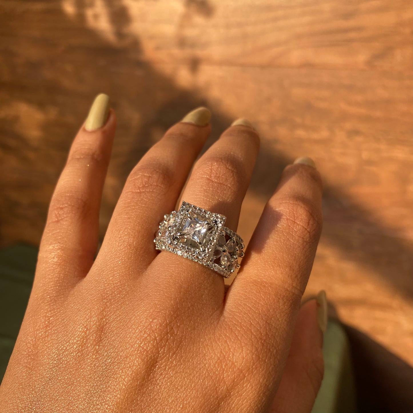 Adjustable CZ Cocktail Ring with Square Solitaire