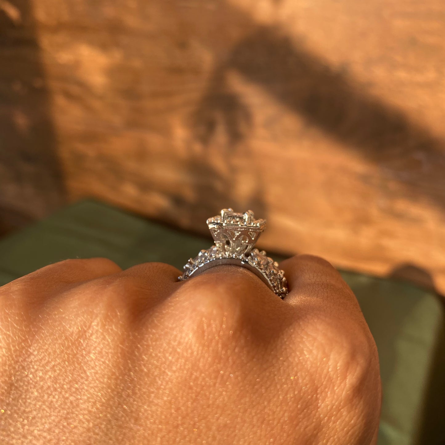 Adjustable CZ Cocktail Ring with Square Solitaire