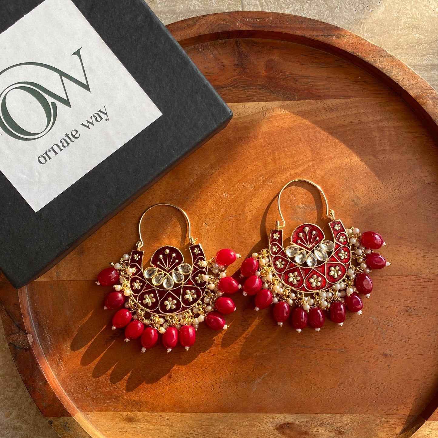 Red Meenakari Contemporary Bali Earrings