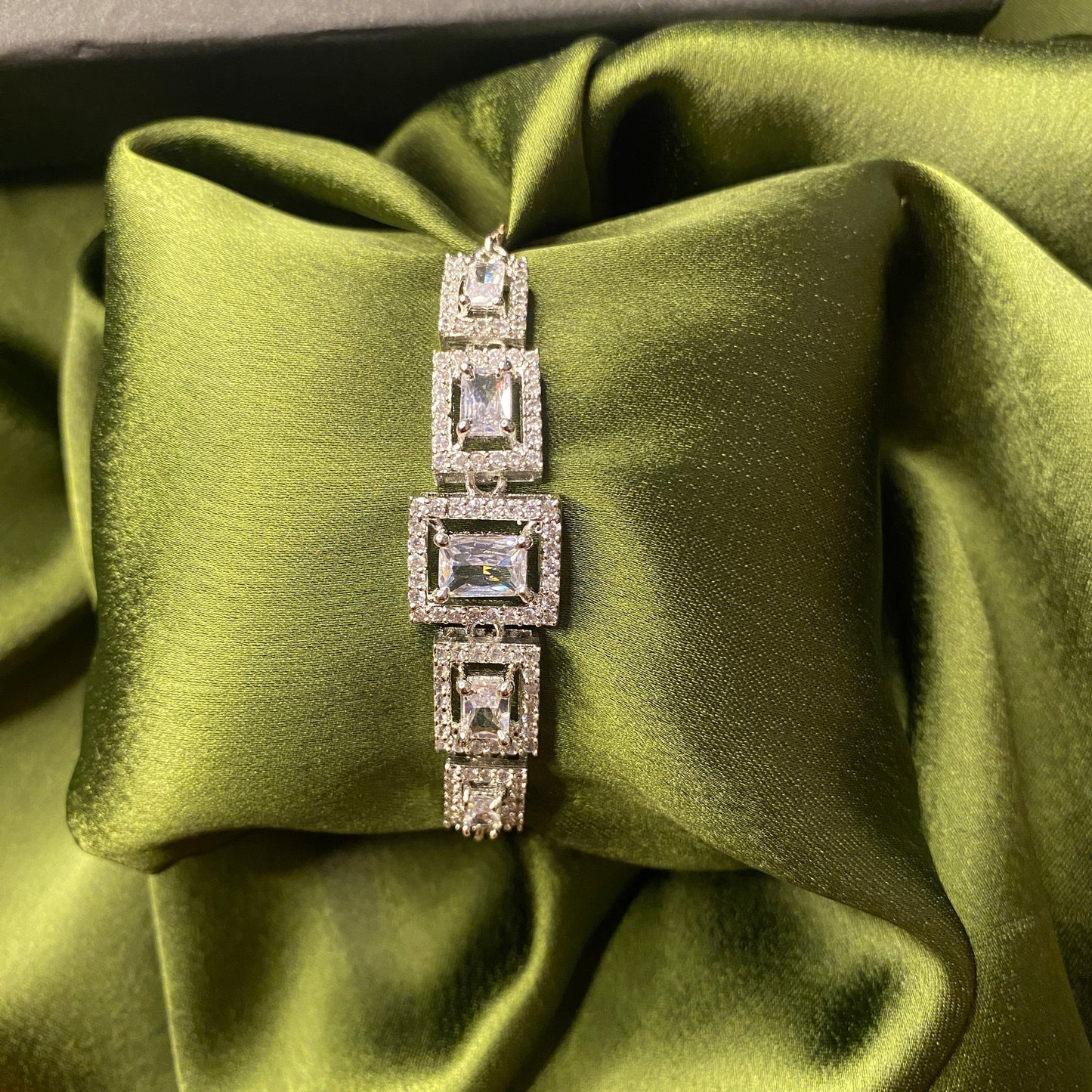 Silver Designer AD Bracelet with Rectangle Solitaires