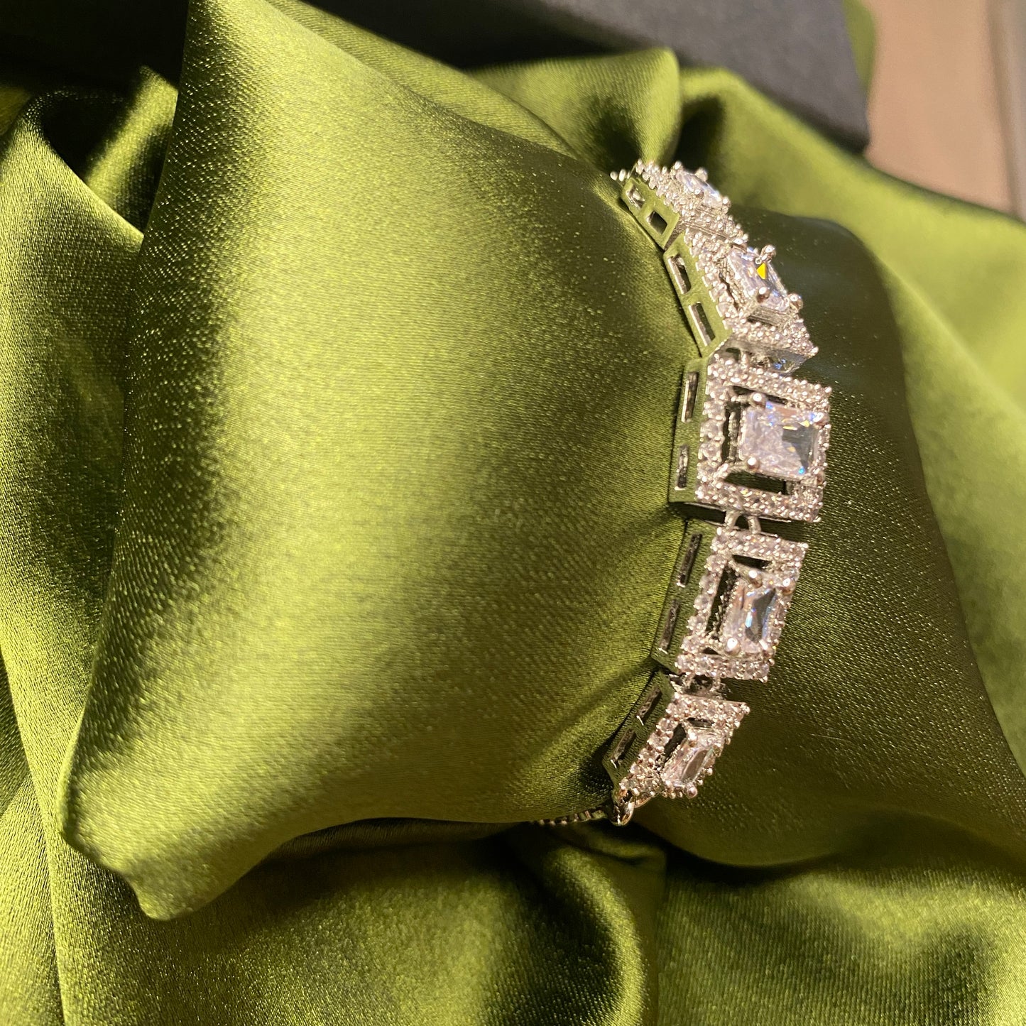 Silver Designer AD Bracelet with Rectangle Solitaires