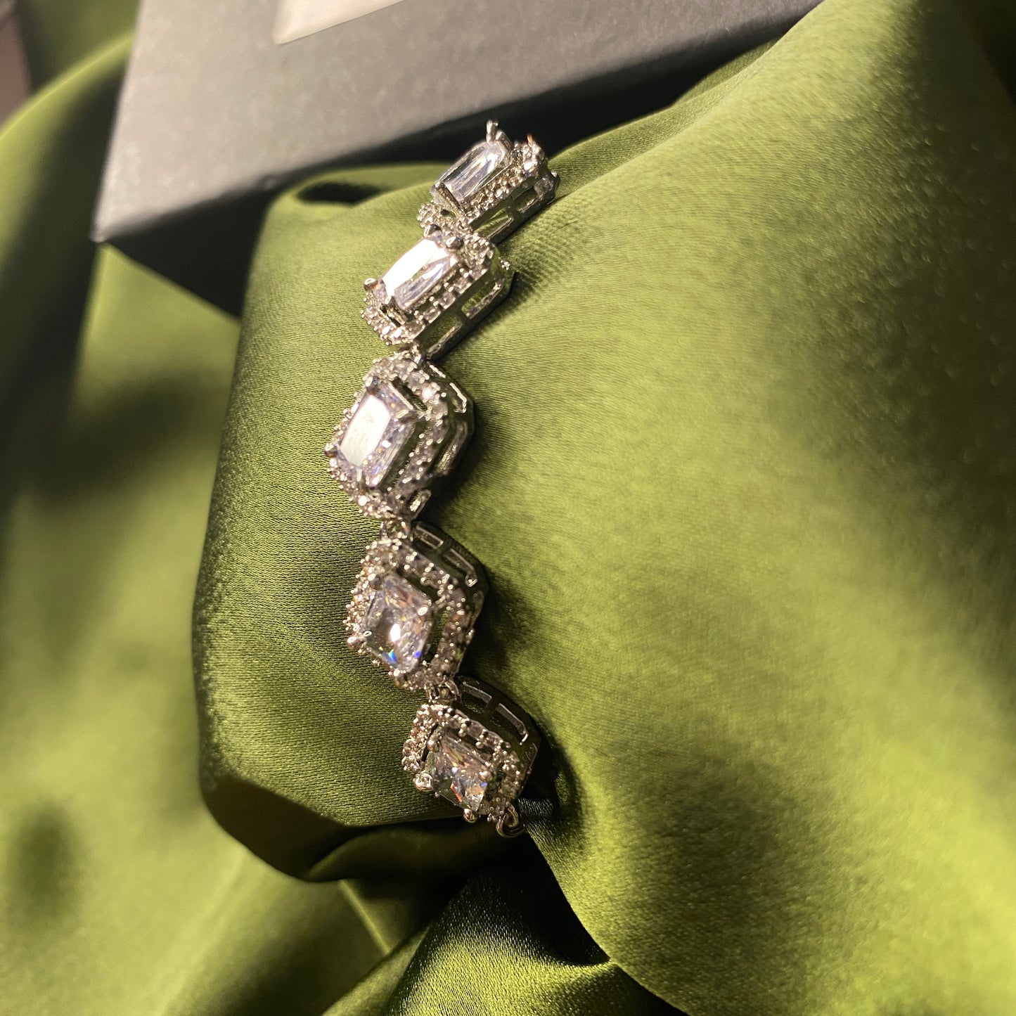 Silver Designer AD Bracelet with Tilted Rectangle Solitaires
