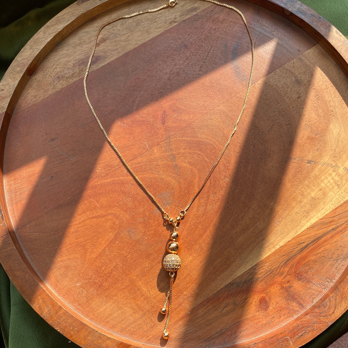 Anti Tarnish Sleek Long Golden Chain with Round CZ/AD Pendant
