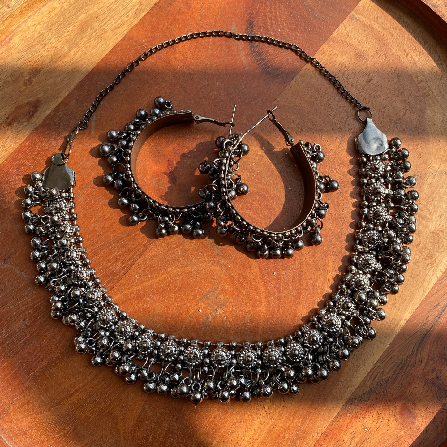 Black Oxidised Necklace Set with Ghungroo