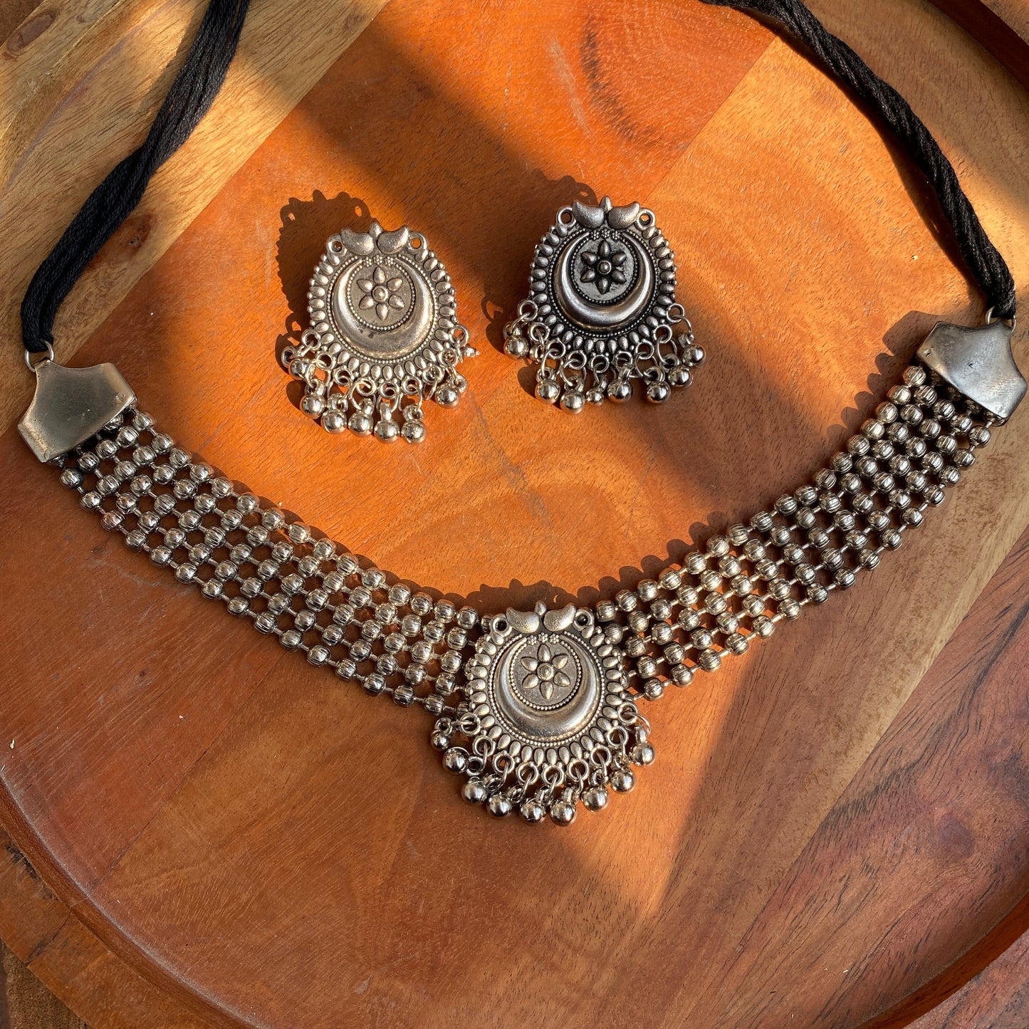 Moon Oxidised Choker Set With Ghungroo