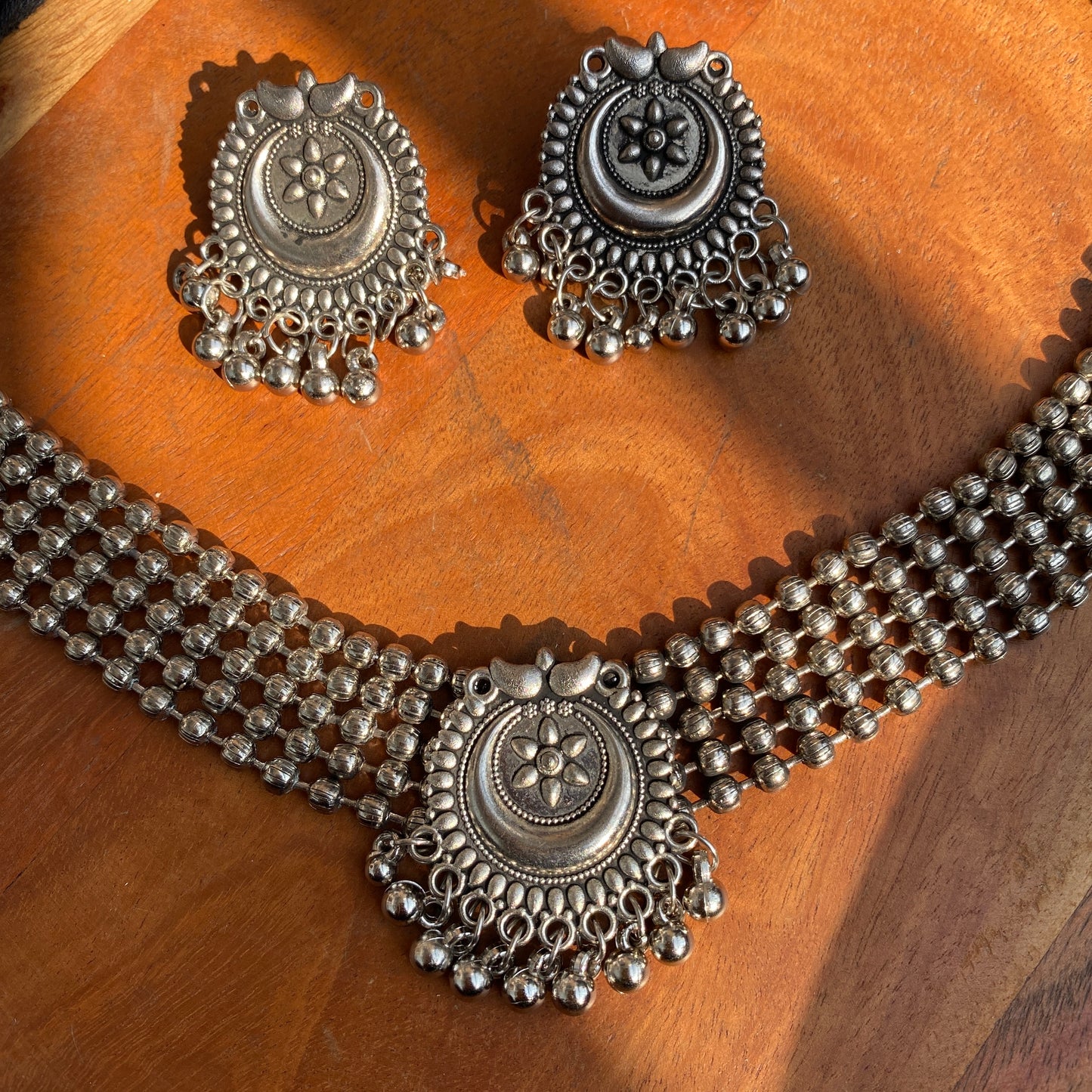 Moon Oxidised Choker Set With Ghungroo