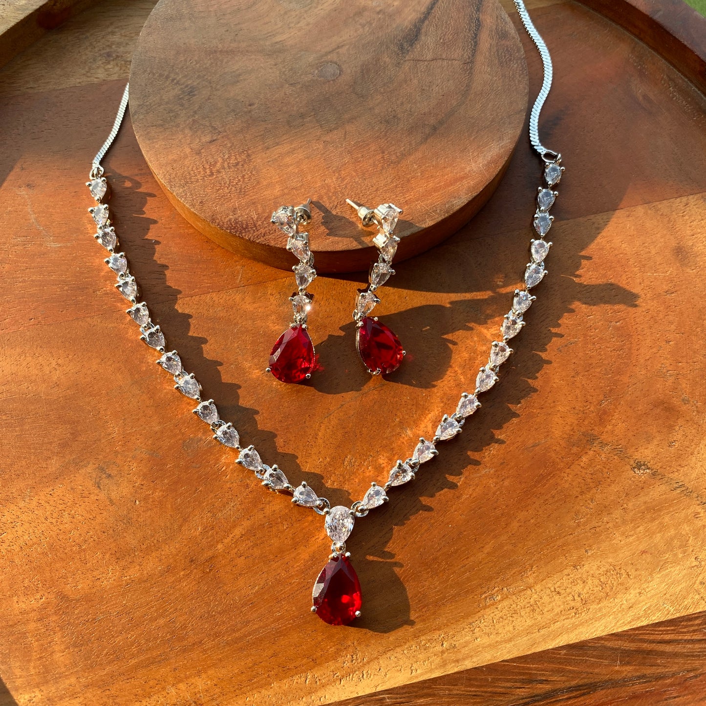 Athena Coloured Stone Designer CZ Necklace Set