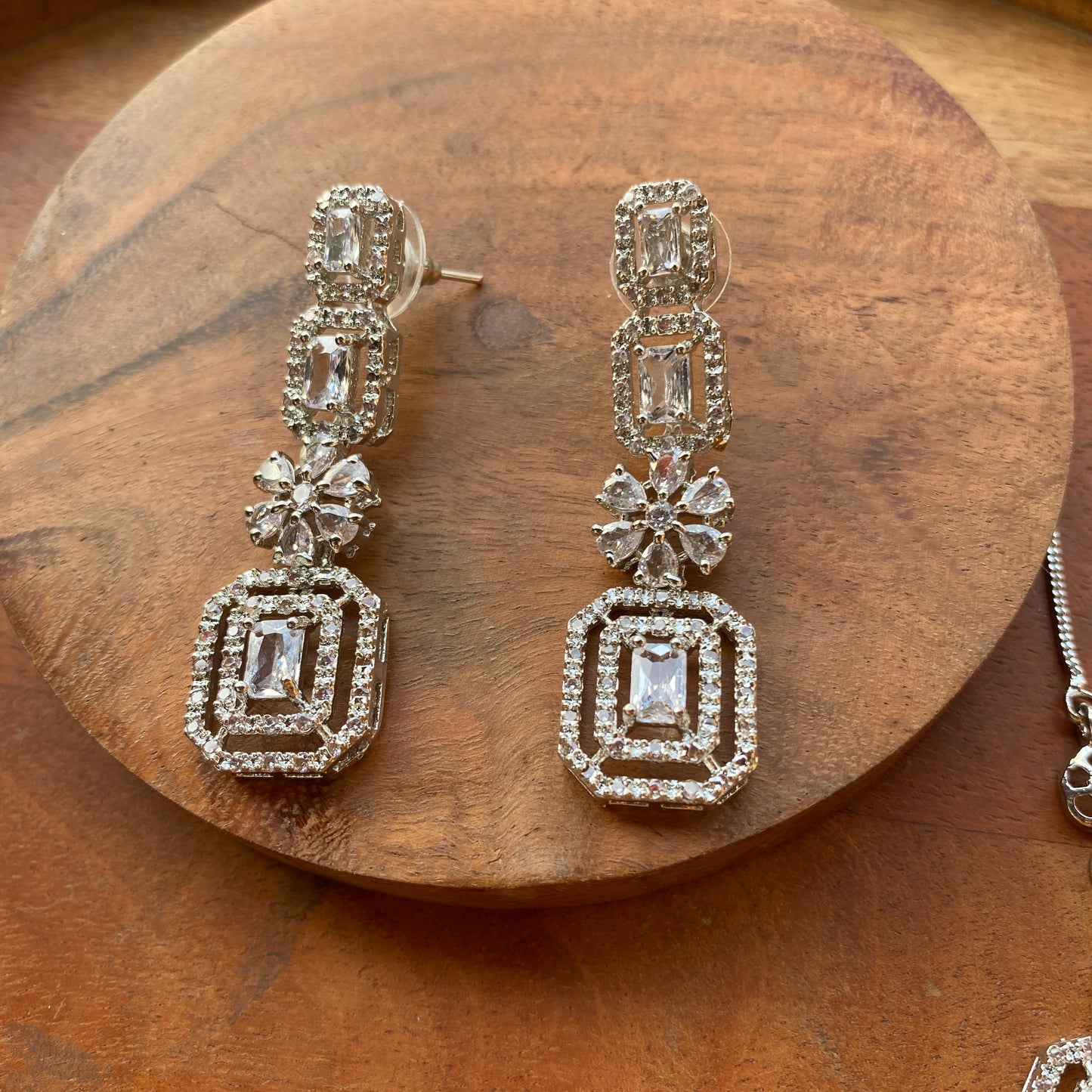 Floral and Square CZ/AD Heavy Designer Necklace Set