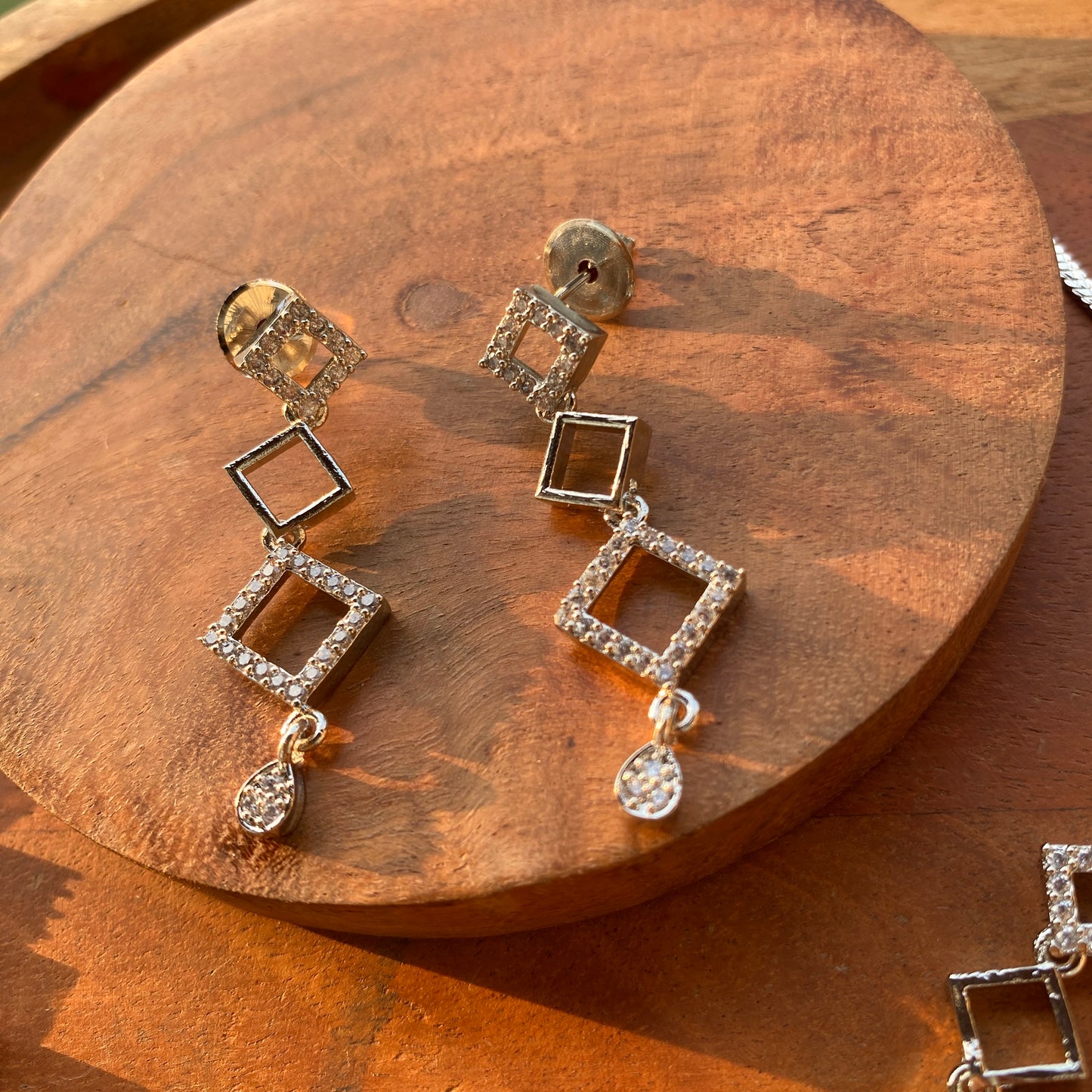 Sleek Square Designer CZ/AD Silver Necklace Set
