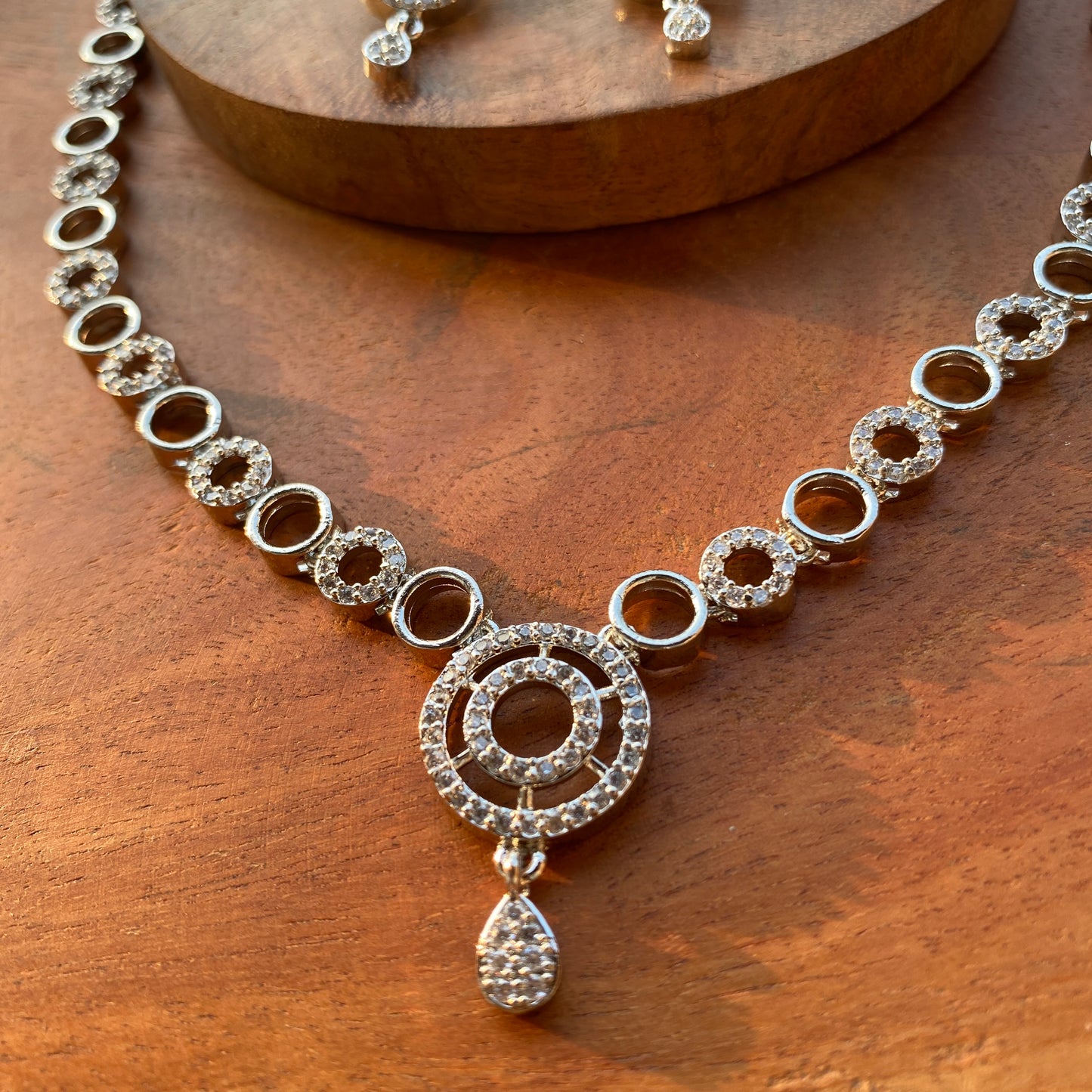 Sleek Round Designer CZ/AD Silver Necklace Set