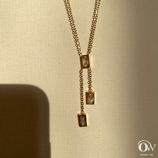 Rectangle Diamonds Pendant With Sleek Golden Chain