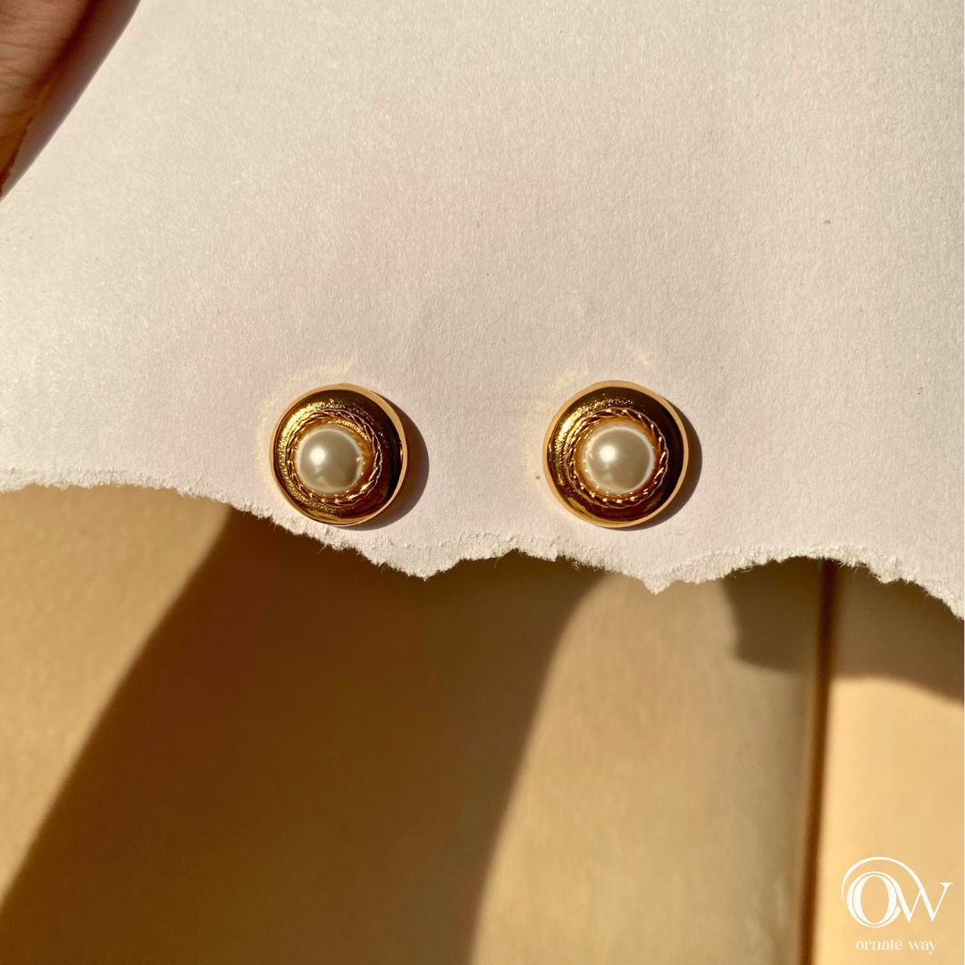 Designer Pearl Stud Earrings in Golden