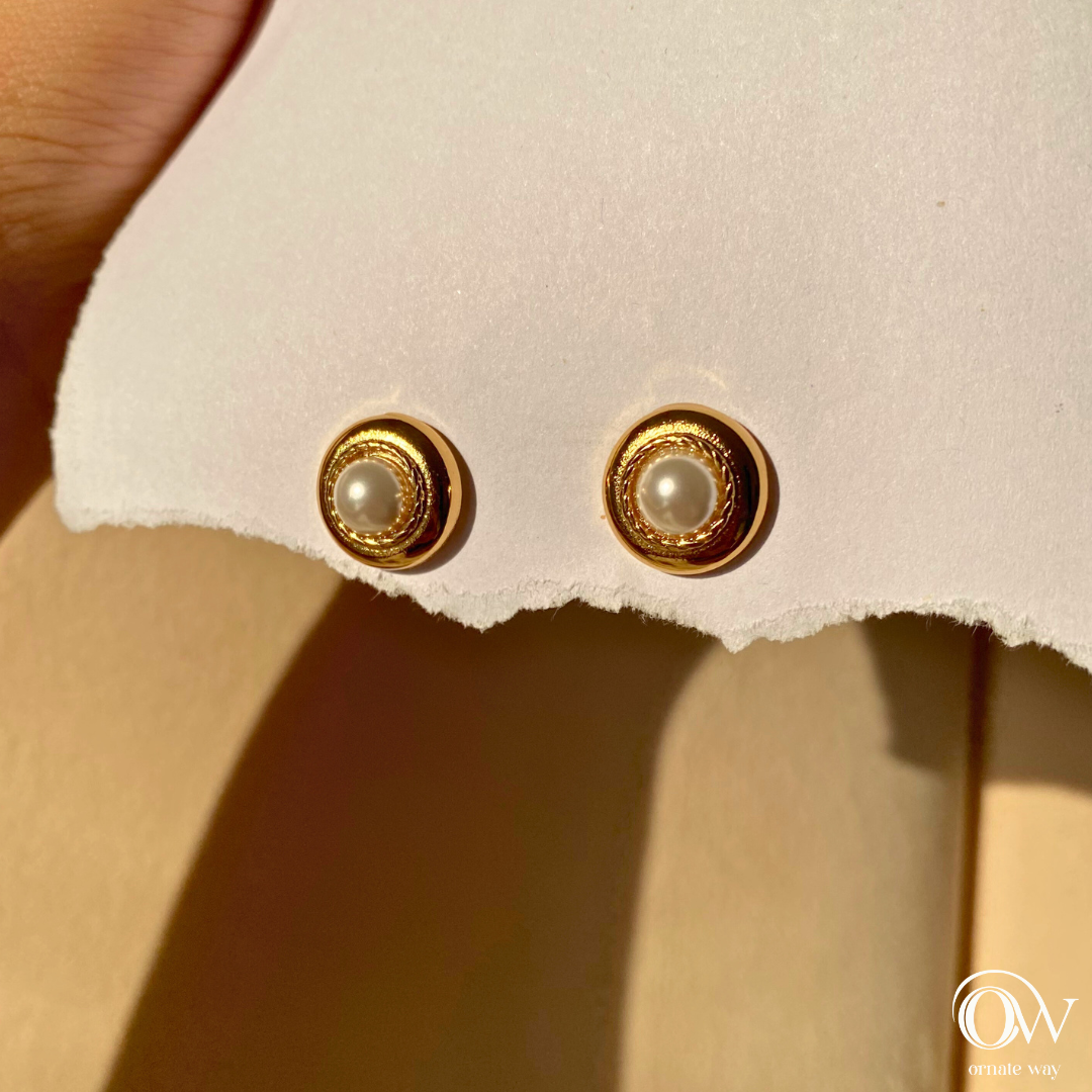 Designer Pearl Stud Earrings in Golden