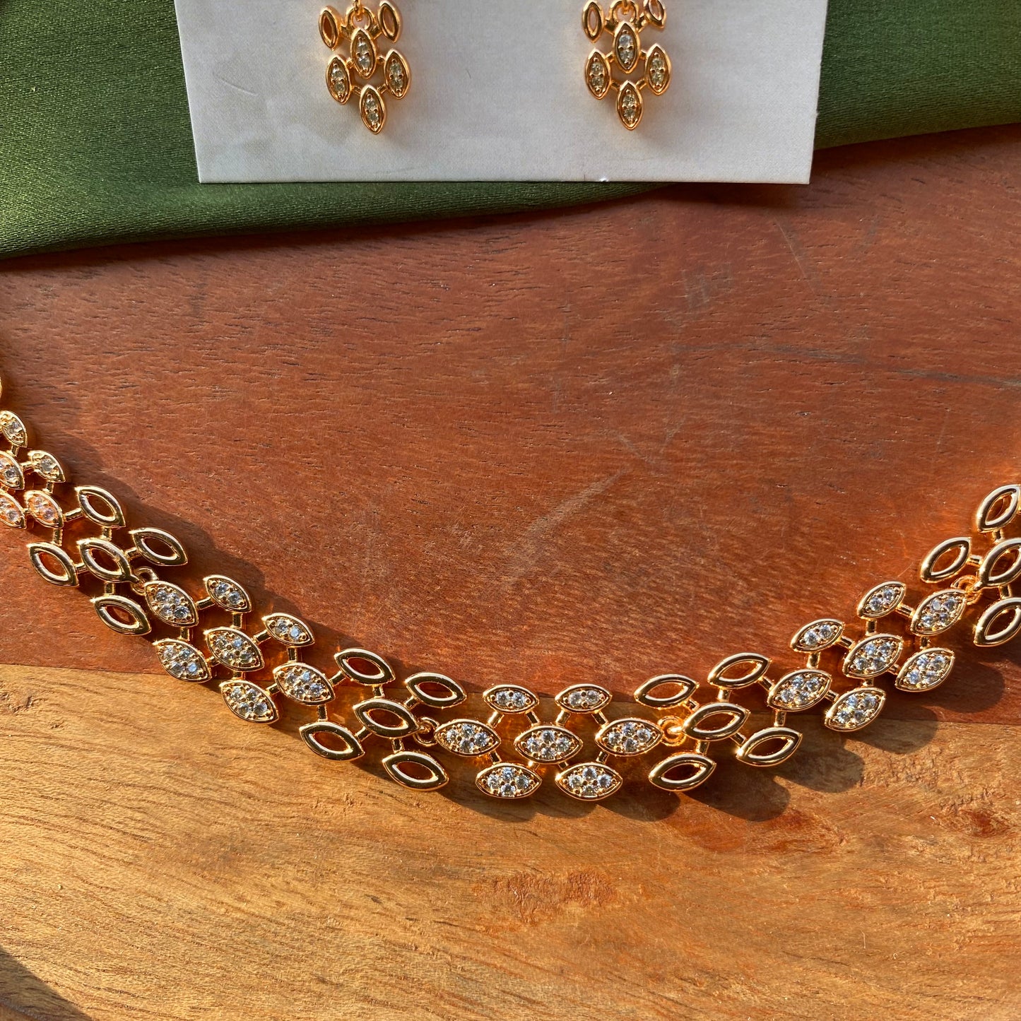 Honeycomb AD/CZ Designer Rose Golden Necklace Set