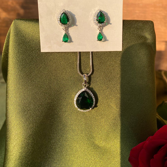 Drop Shaped Emerald with AD/CZ Designer Pendant Set