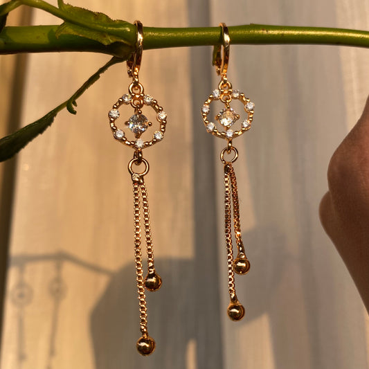 Golden Elegant Dangling Hoops Earrings with CZ/AD