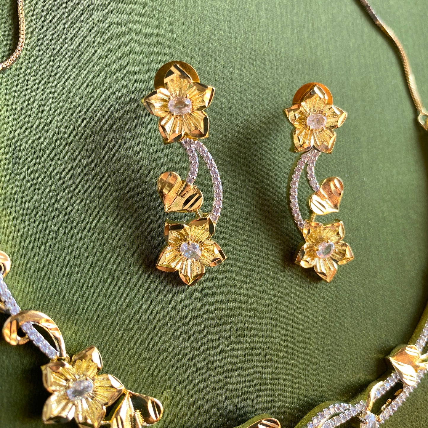 Golden Flora & CZ Designer AD Necklace Set