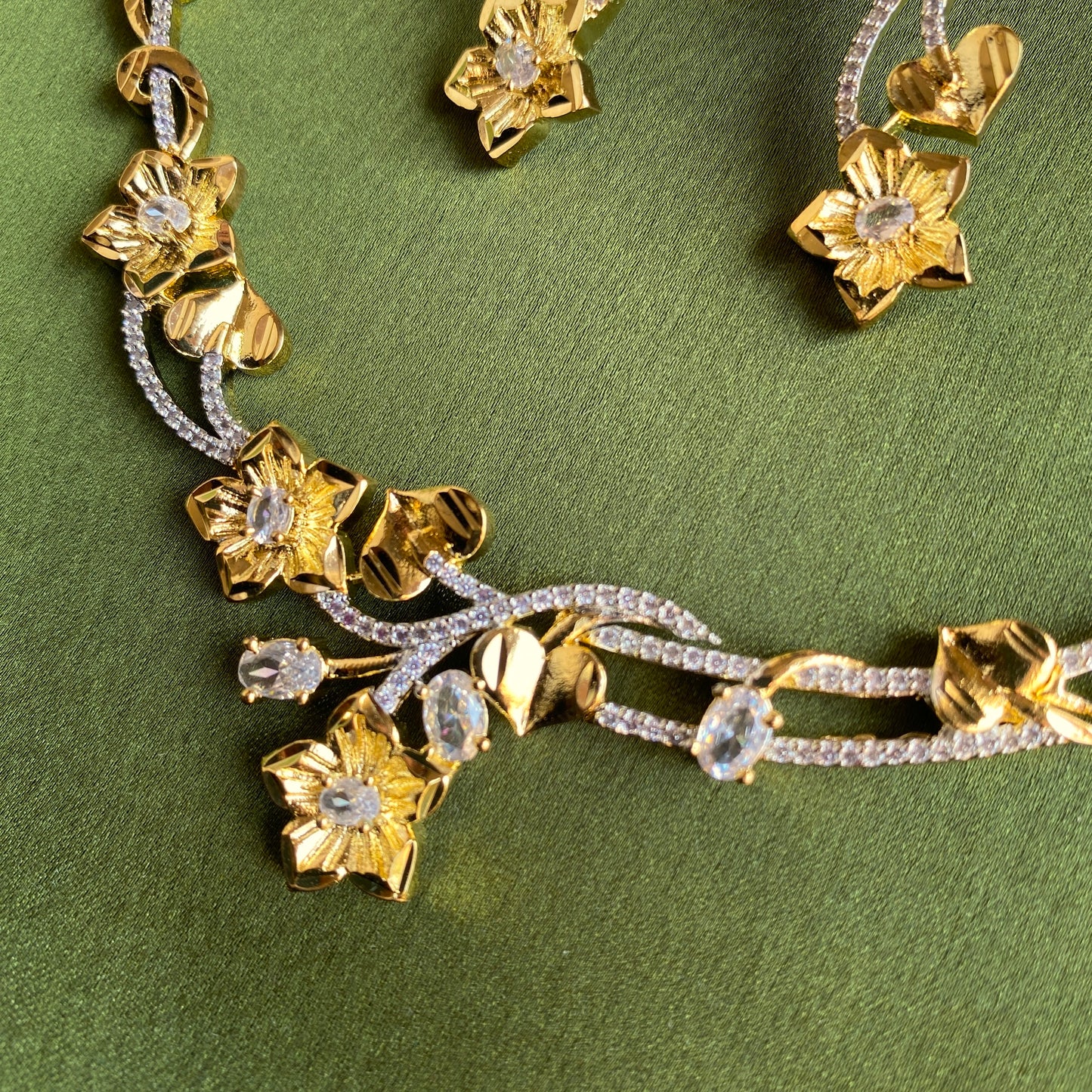 Golden Flora & CZ Designer AD Necklace Set