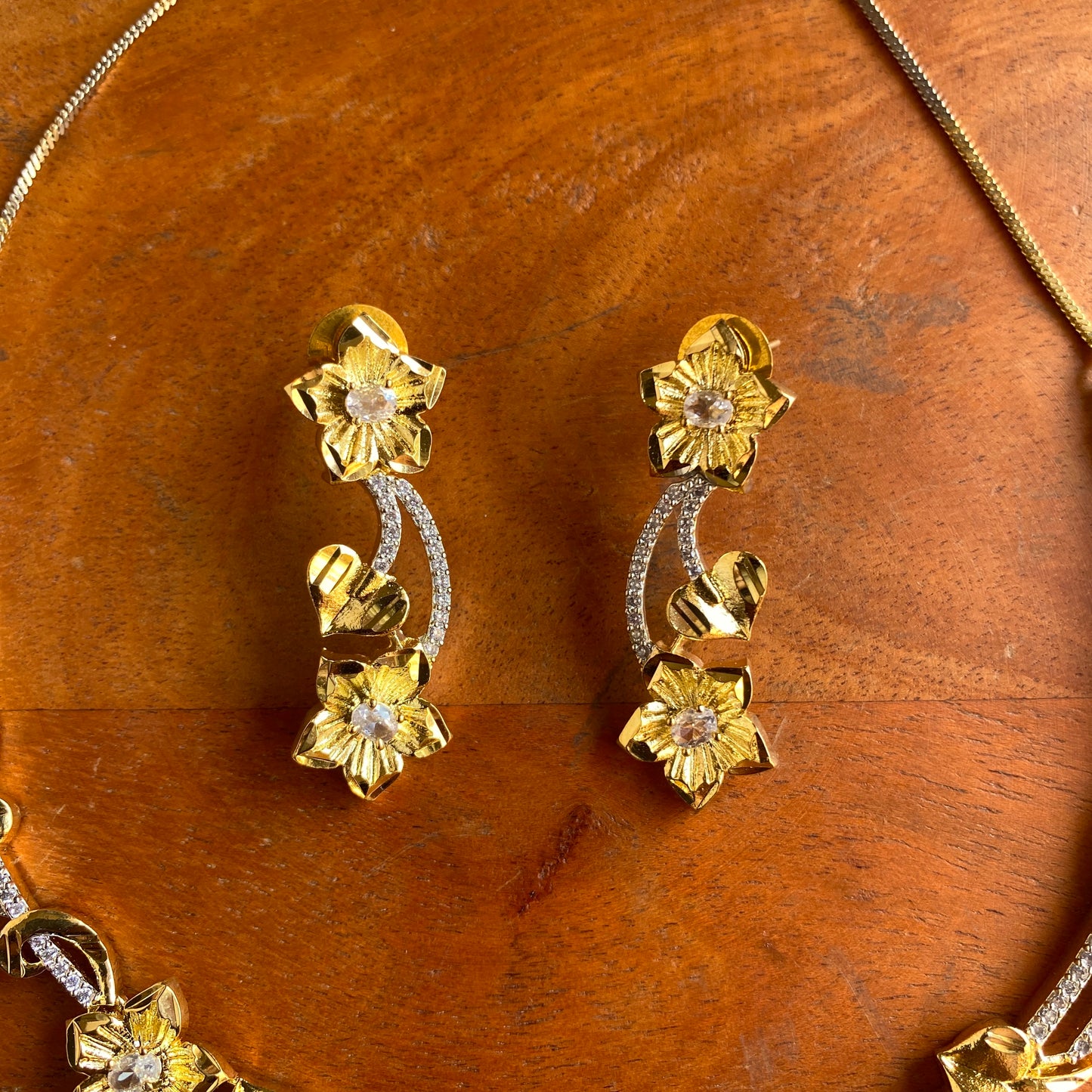 Golden Flora & CZ Designer AD Necklace Set