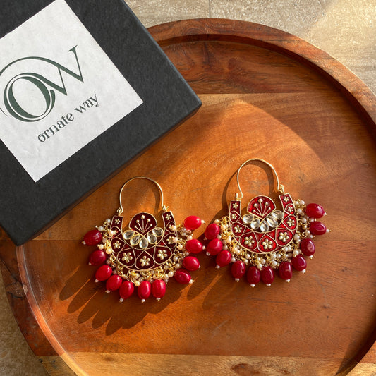 Red Meenakari Contemporary Bali Earrings