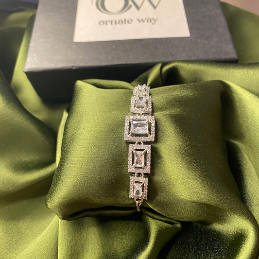 Silver Designer AD Bracelet with Rectangle Solitaires