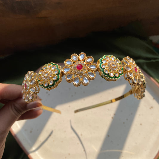 AD Kundan with Coloured Stoned Designer Hairband | Sheesh Patti Hairband