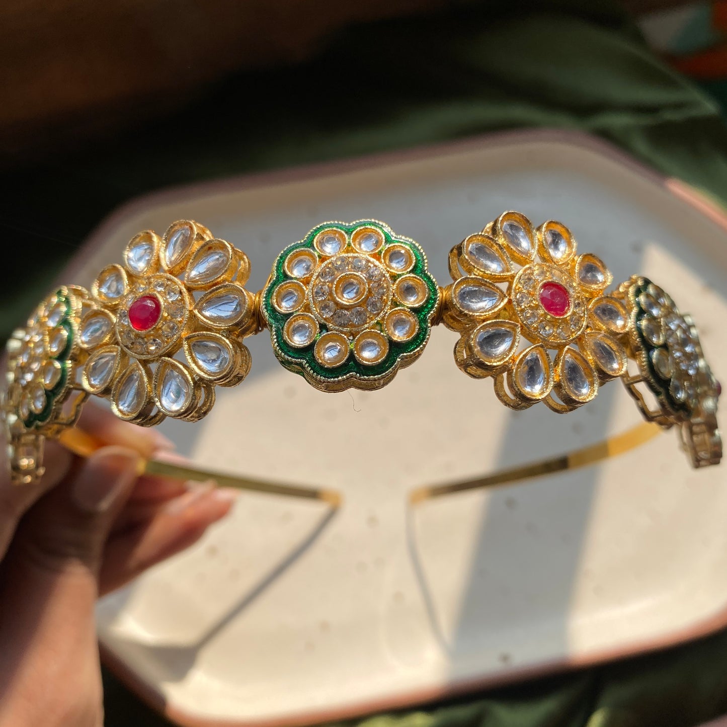 AD Kundan with Coloured Stoned Designer Hairband | Sheesh Patti Hairband