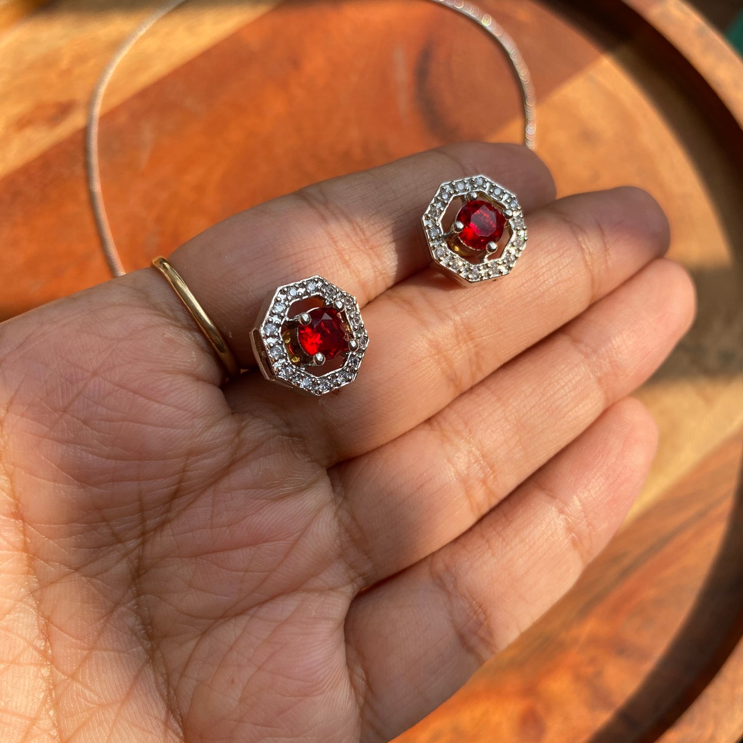 Designer CZ Pendant Set with Red Ruby Stone (With Chain)