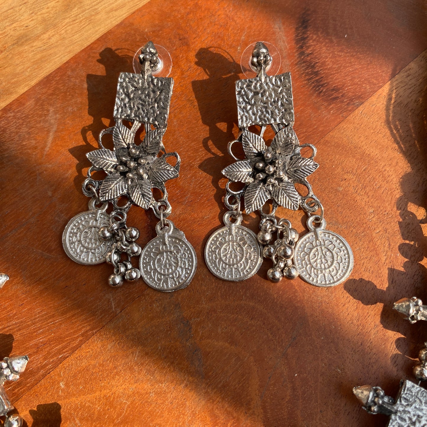 Elegant Floral Oxidised Necklace Set with Ghungroo & Coins