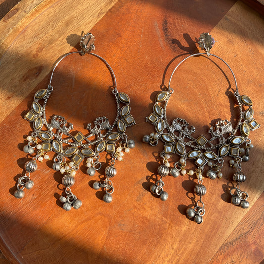 Dual Toned Contemporary Bali Earrings With Ghungroo