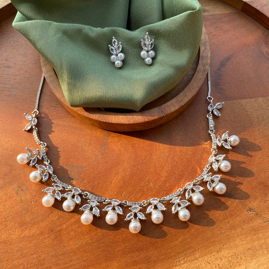 Elegant Designer CZ/AD Necklace Set with Pearls