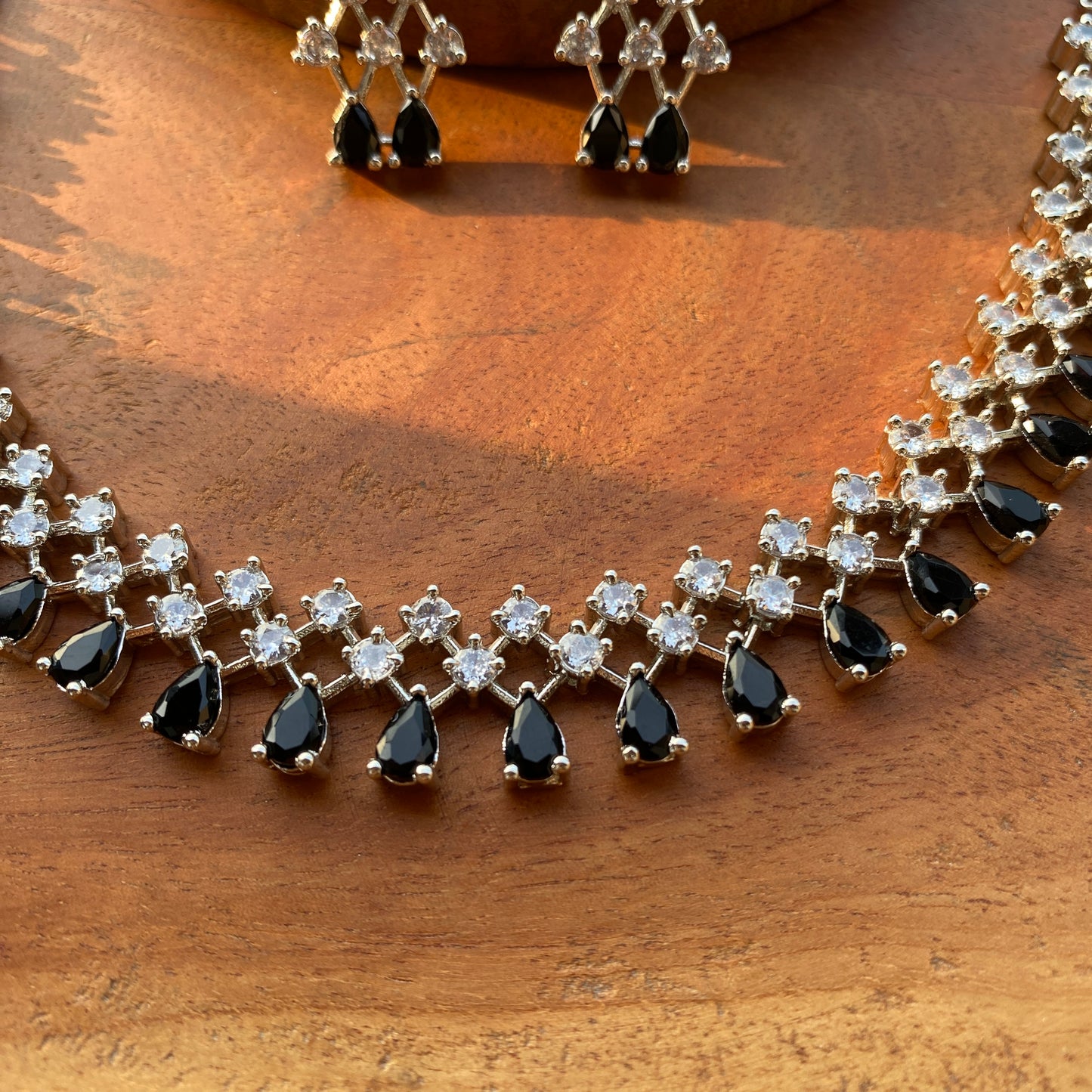 Designer AD/CZ Necklace Set with Black Drop Shaped Stones