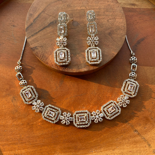 Floral and Square CZ/AD Heavy Designer Necklace Set