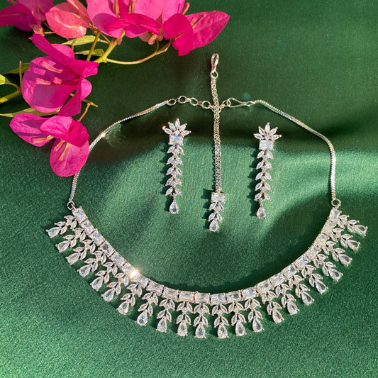 Classic Diamond Necklace Set with Maang Tika