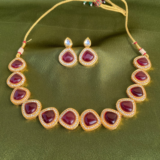 Coloured Polki in Gold Necklace Set