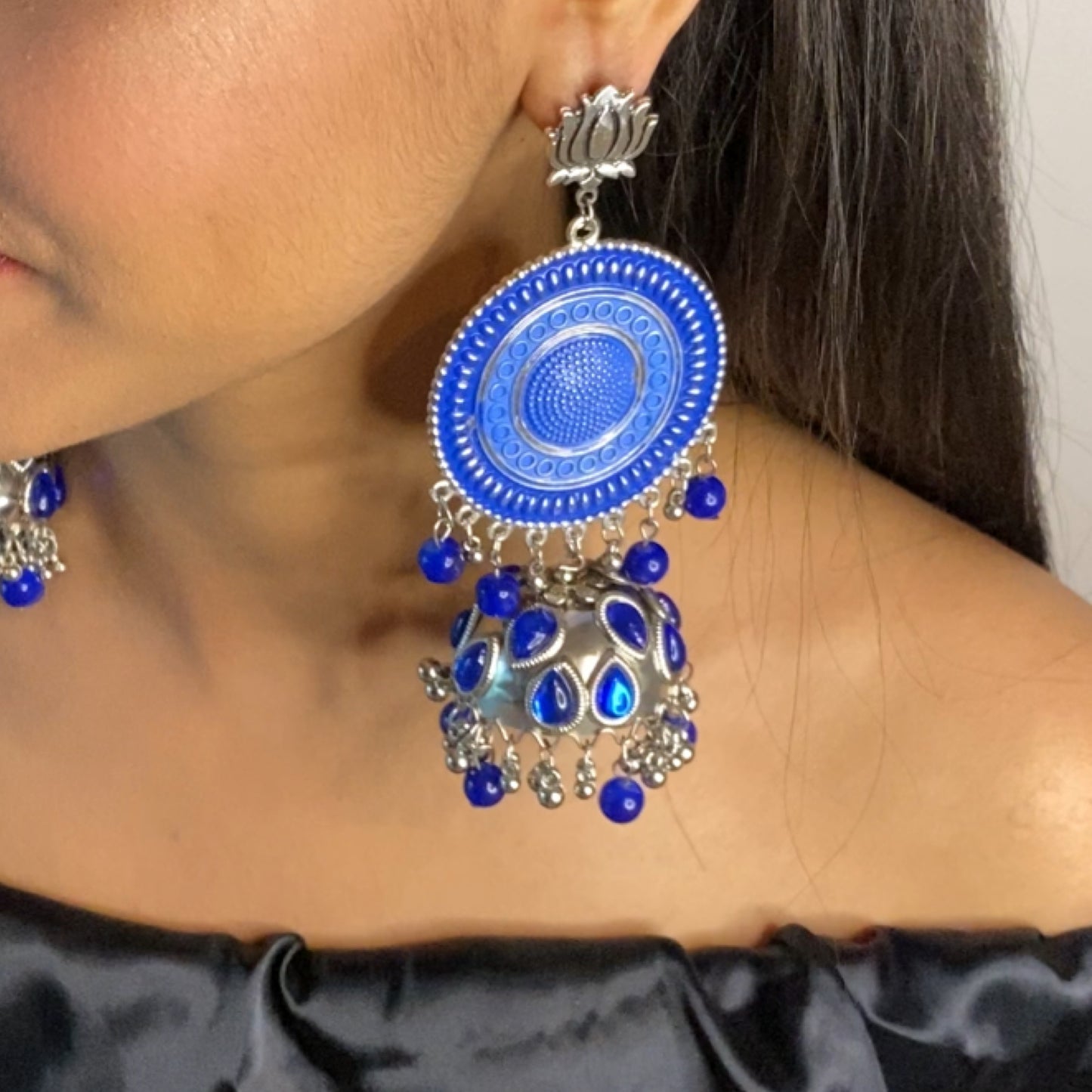 Zargul Blue Oxidised Earrings